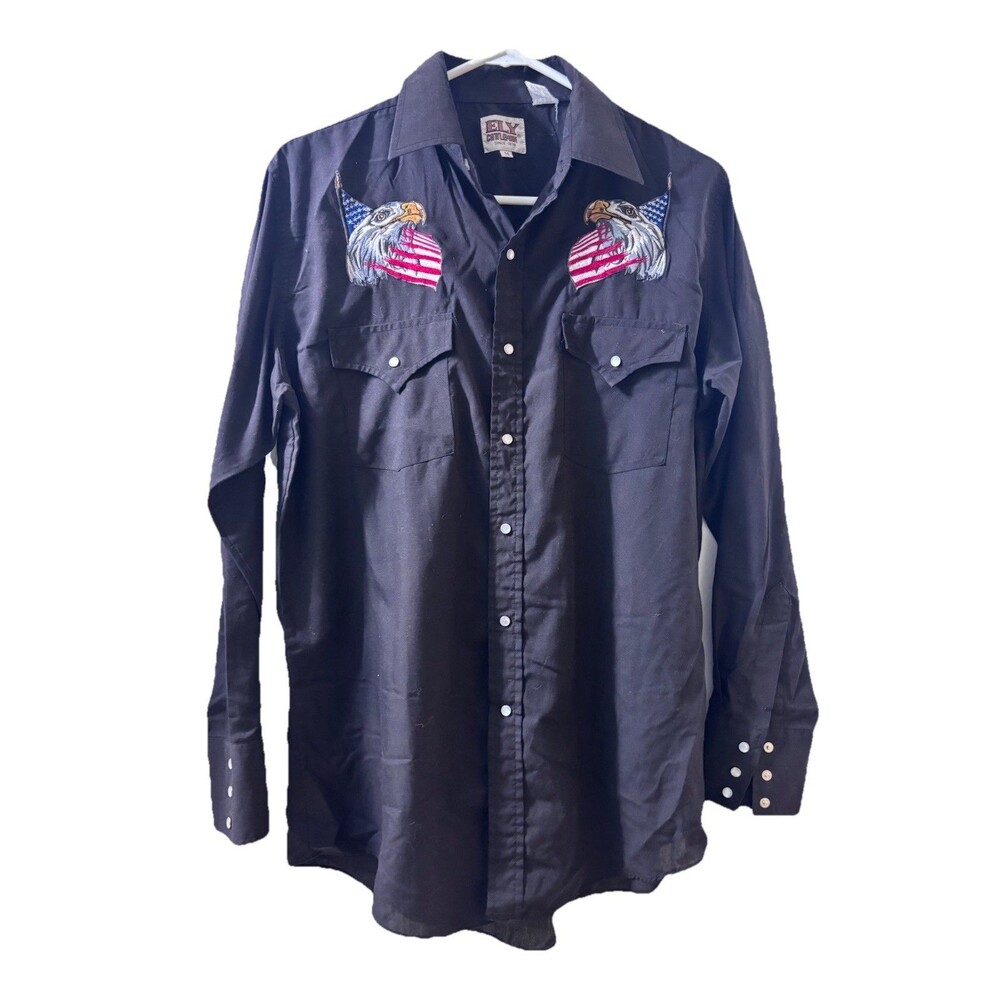 Ely Cattleman Men’s Medium Western Shirt Eagle American Flag Snap Front